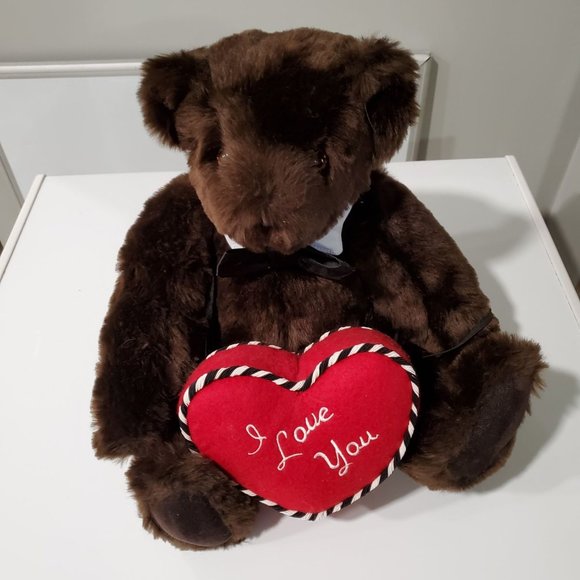 Vermont Teddy Bear Dark Brown with I love You Heart and Tux Tie and Collar - Picture 7 of 8